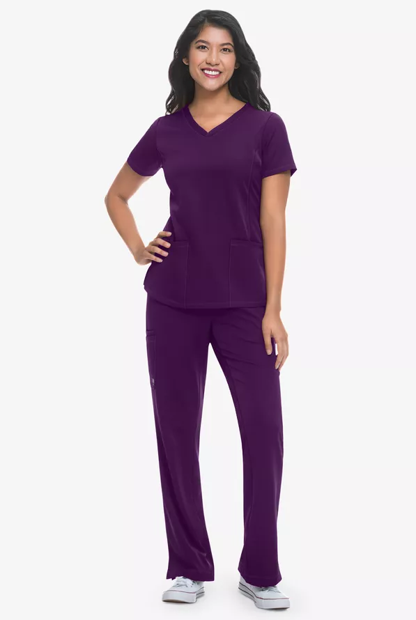 HE2500_022626_EGGPL_2_HV HH Works by Healing Hands Monica Women's 4-Pocket STRETCH V-Neck Scrub Top